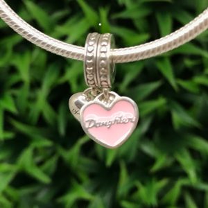 Charm Corazones Rosados Madre e Hija Plata