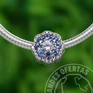 Charm Flor Celeste Brillante Plata