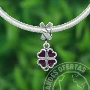 Charm Trebol Corazones Rojos Plata