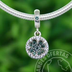 Charm Trebol Verde Brillante Plata