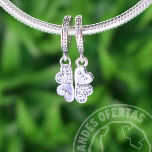 Charm Doble Trébol Corazones Mejores Amigas Plata