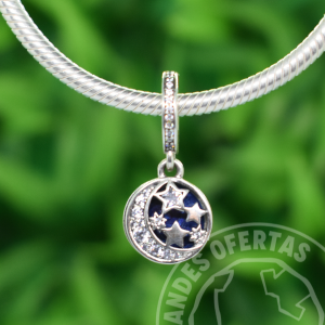 Charm Colgante Luna y Estrellas Plata