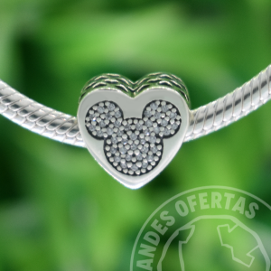 Charm Mickey & Minnie Corazón Retrato Plata