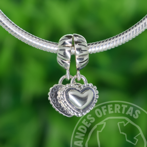 Charm Doble Corazones Hermanas Plata