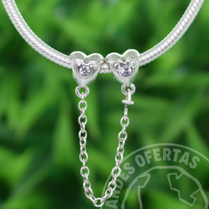 Cadenita Seguridad Mickey & Minnie Corazón Plata