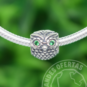 Charm Buho Ojos Verdes Plata