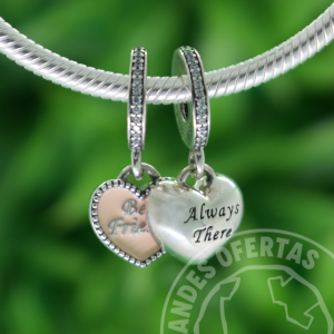 Charm Doble Corazones Rosados Best Friends Plata
