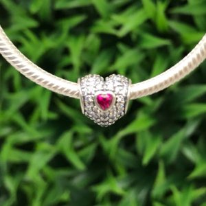 Charm Corazon Blanco y Rosado Brillante Plata